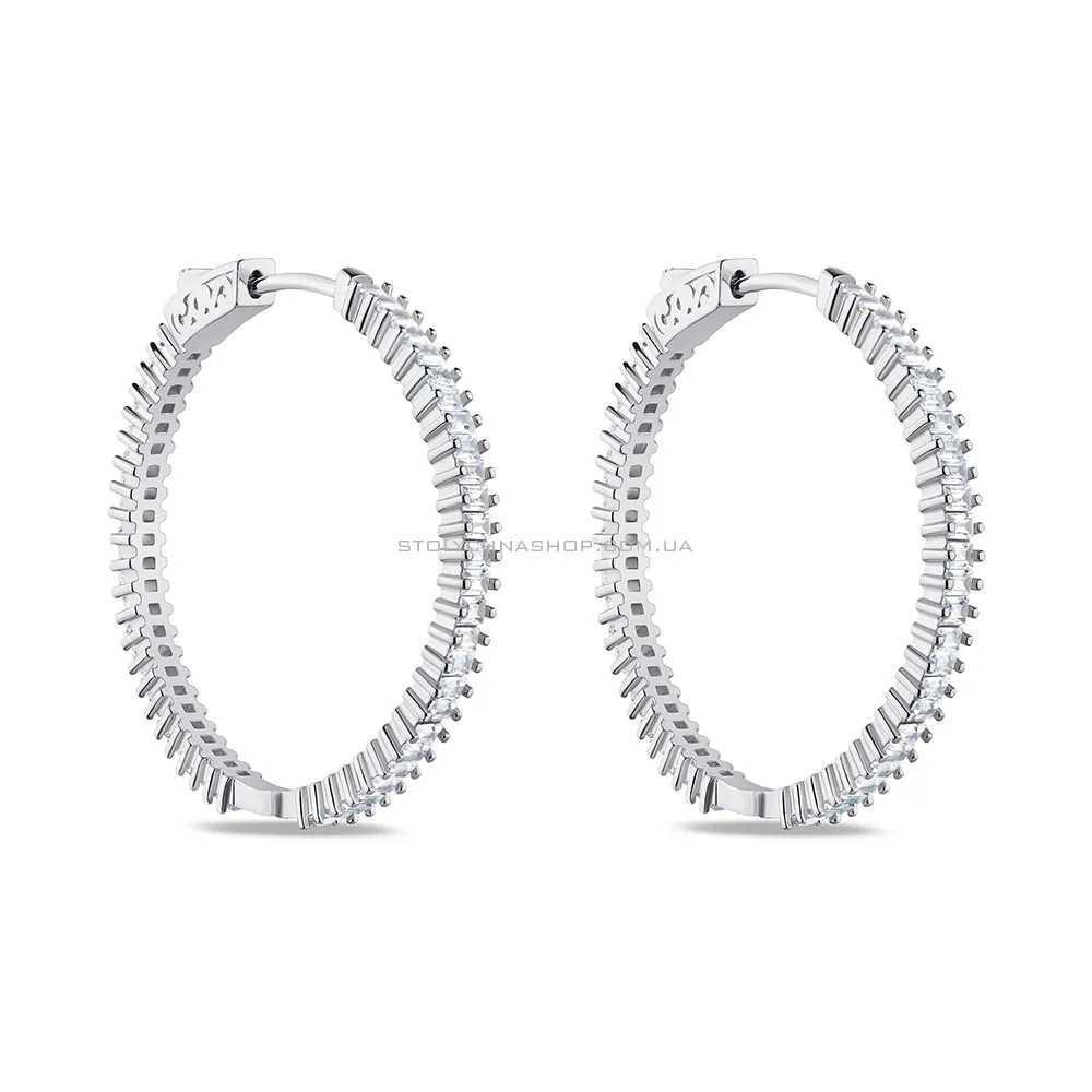 Срібні сережки-кільця з квадратними фіанітами  (арт. 7502/4738/35) - цена