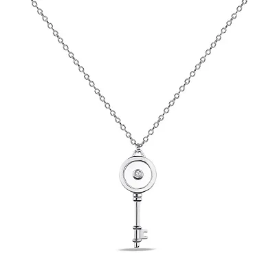 Срібне кольє Ключ з перламутром та фіанітом (арт. 7507/1869п)