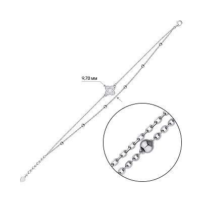 Подвійний браслет "Клевер" з фіанітами  (арт. 7509/3586)