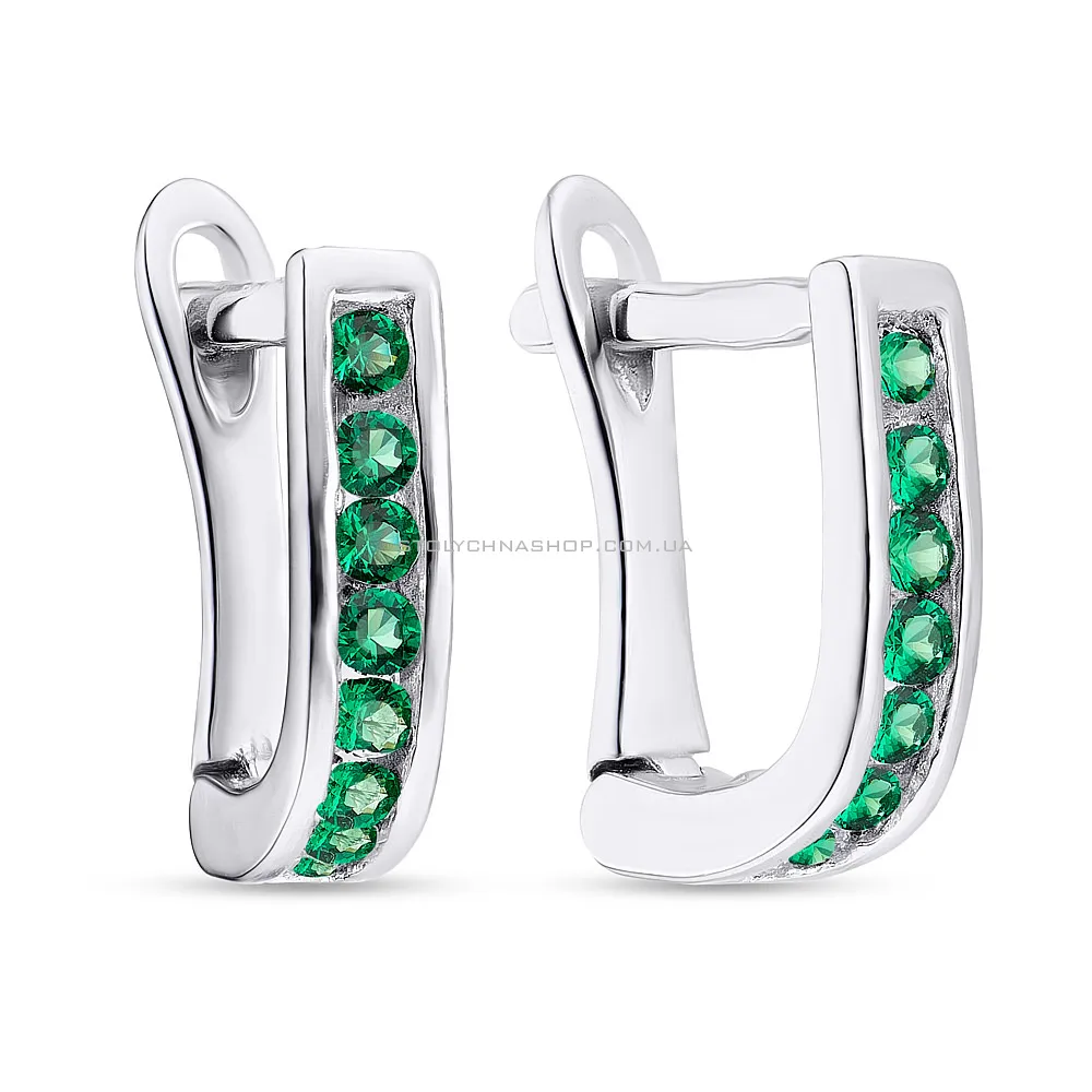 Срібні сережки для дітей з зеленими фіанітами (арт. 7502/3608цз) - цена