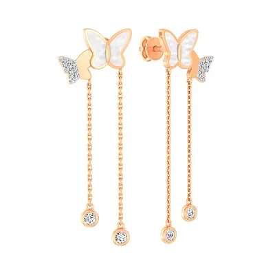Сережки золоті Метелики з емаллю і фіанітами (арт. 110021еп)