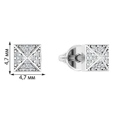 Золоті сережки квадратної форми з діамантами  (арт. Т011478010б)