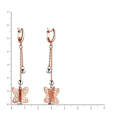 Золотые серьги с подвесками «Бабочки» (арт. 105869)