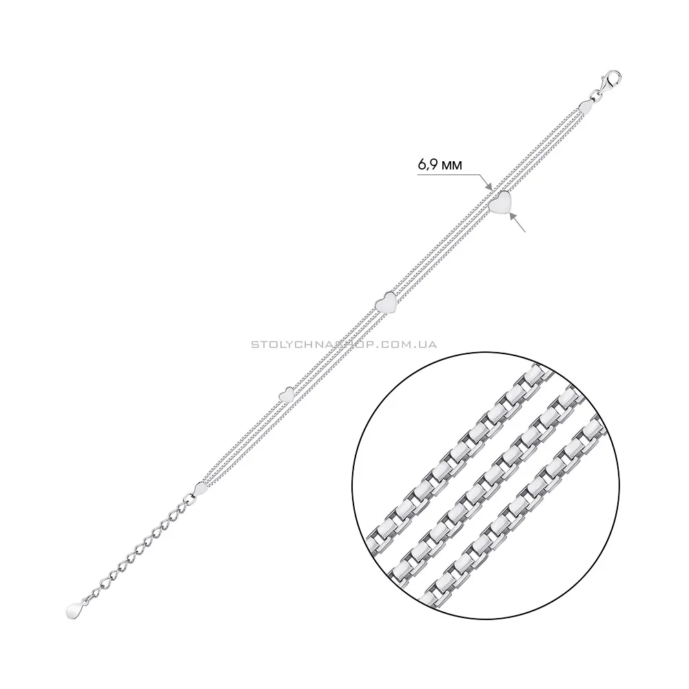 Браслет зі срібла Сердечка з фіанітами (арт. 7509/4237) - 2 - цена