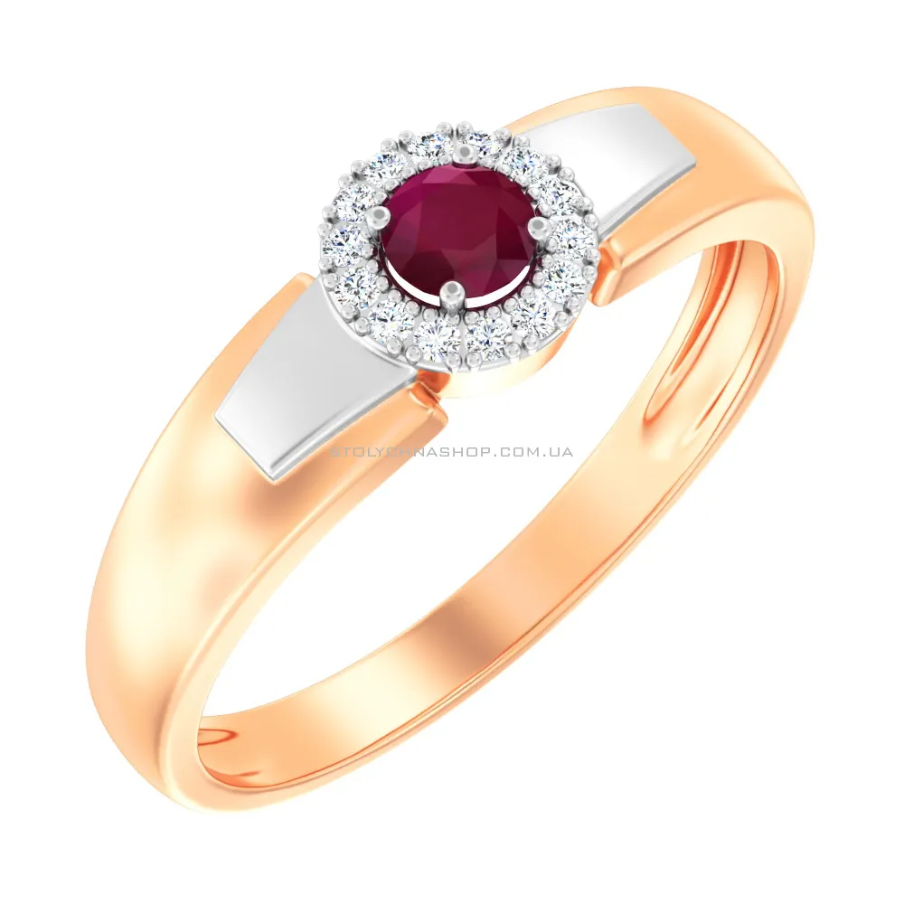 Золотое кольцо с рубином и бриллиантами (арт. К011065р) - цена