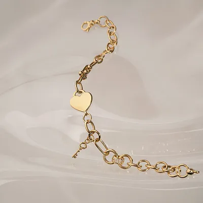 Золотой браслет Сердце с подвеской  (арт. 325388жП1)