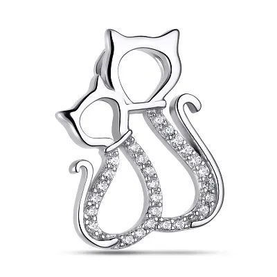 Серебряная подвеска «Влюбленные котики» с фианитами (арт. 7503/2674)