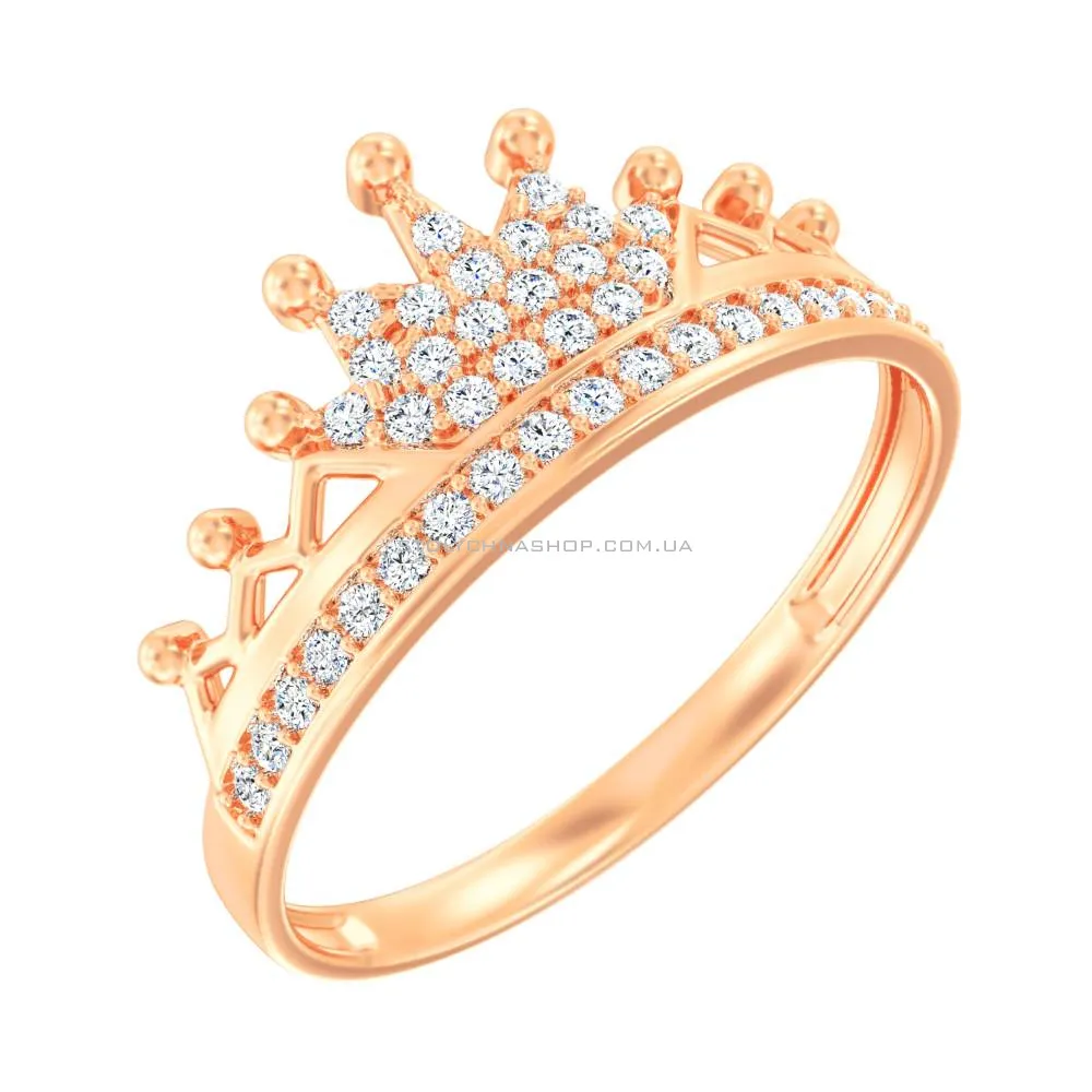 Золотое кольцо «Корона» с фианитами (арт. 140877) - цена