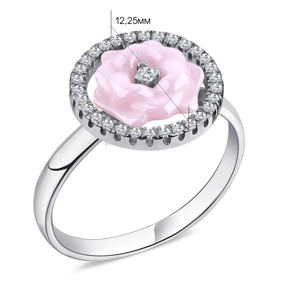 Серебряное кольцо "Цветок" с розовой керамикой и фианитами  (арт. 7501/1629р096)
