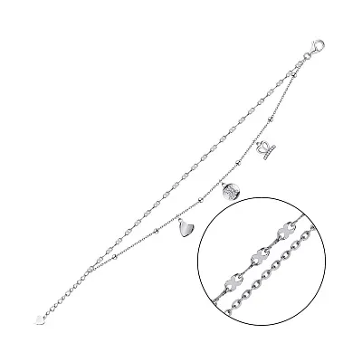 Подвійний браслет зі срібла з підвісками і з фіанітами  (арт. 7509/3273)