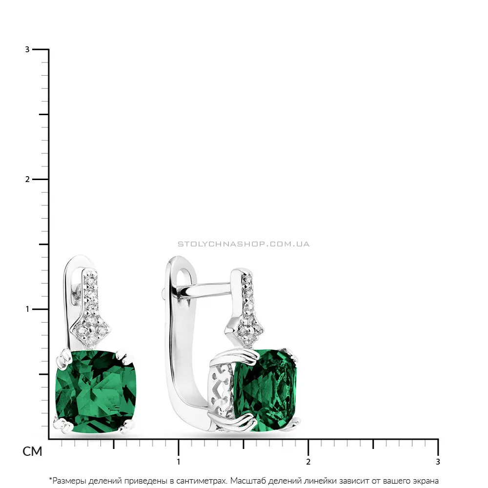 Серебряные сережки с зелеными фианитами (арт. 7502/3620цз)