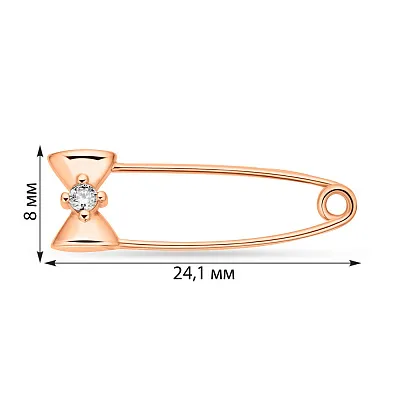 Золотая булавка &quot;Бантик&quot; с одним фианитом  (арт. 280228)