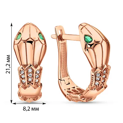 Золоті сережки Змія з фіанітами (арт. 1091090з)