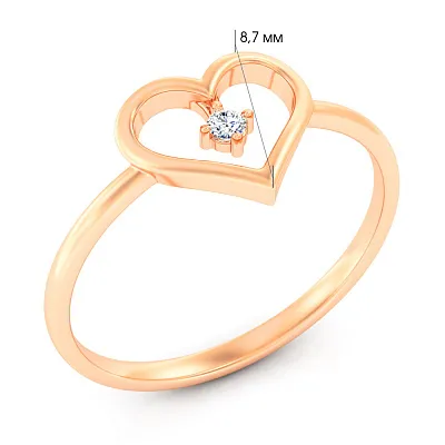 Золотое кольцо Сердце с бриллиантом (арт. К011707005)