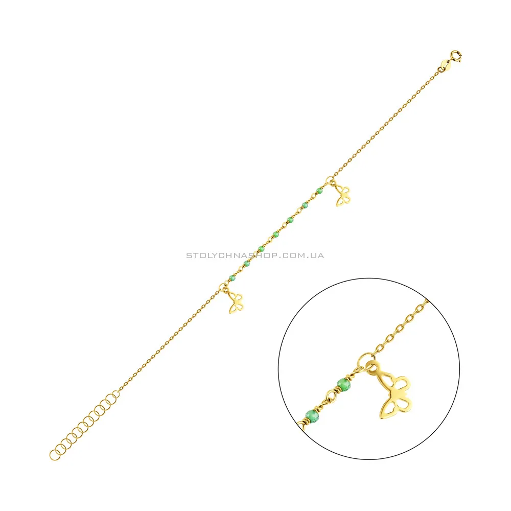 Золотой браслет на ногу Бабочки с фианитами (арт. 325665жзн) - цена