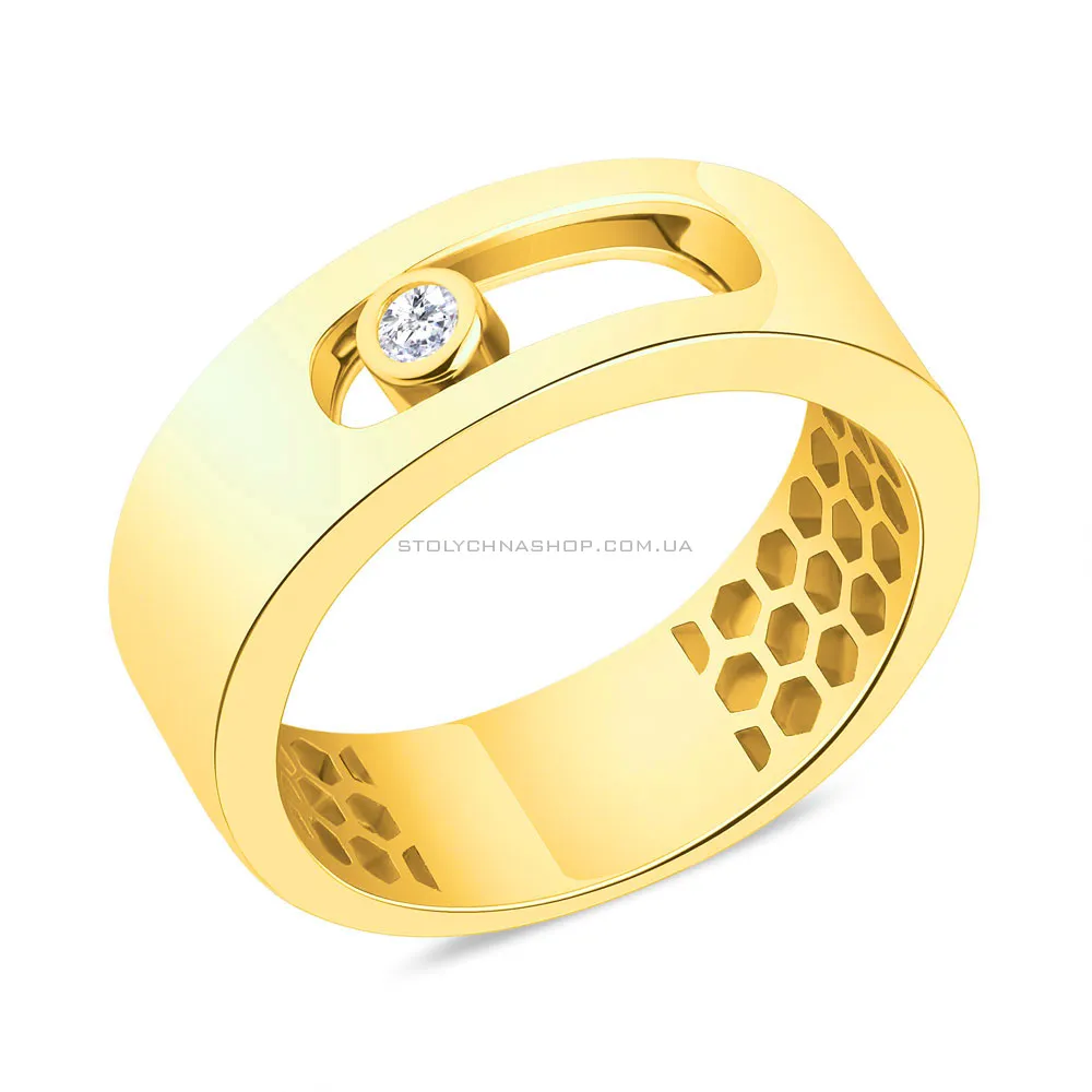 Серебряное кольцо с фианитом и с желтым родированием  (арт. 7501/5404ж) - цена