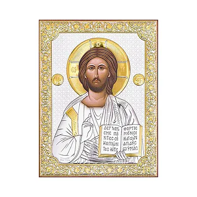 Серебряная икона Христос Спаситель (124x164 мм) (арт. P-4/001G/K.SC)