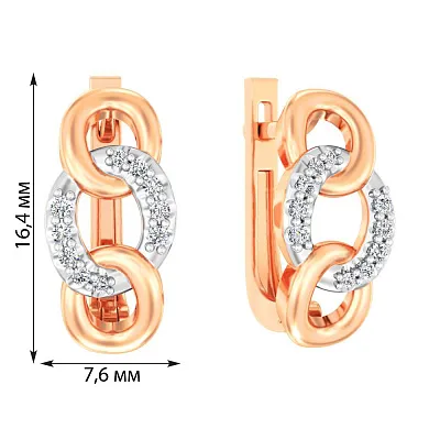 Сережки "Ланки" з червоного золота з діамантами  (арт. С011263015)