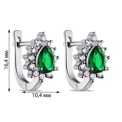 Срібні сережки з зеленими і білими фіанітами (арт. 7502/СК2ФИ/383)