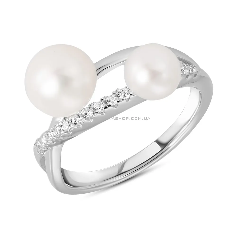 Срібна каблучка з перлами і фіанітами (арт. 7501/4980жб) - цена