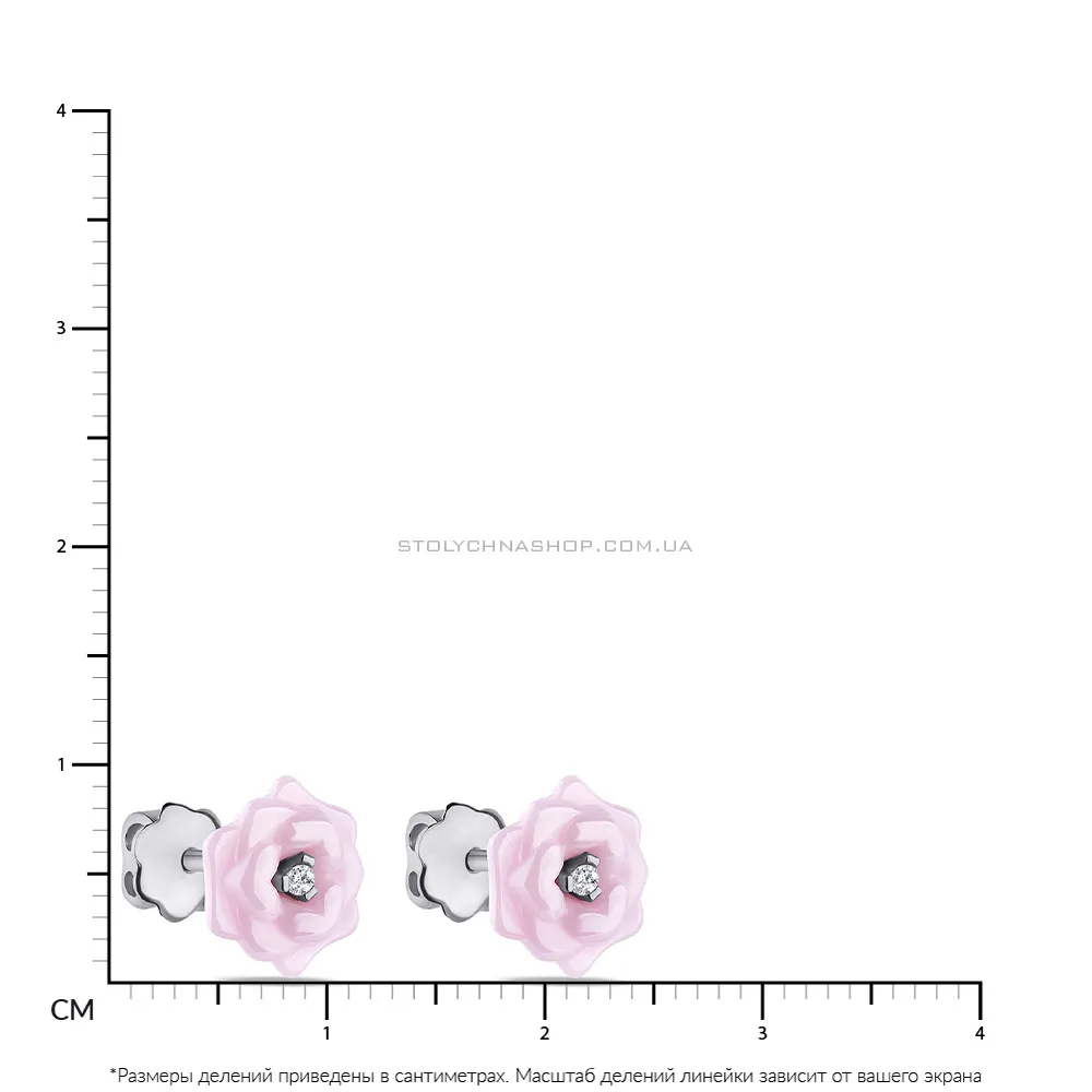 Сережки-пусети "Квіти" зі срібла і рожевої кераміки (арт. 7518/2629р095)