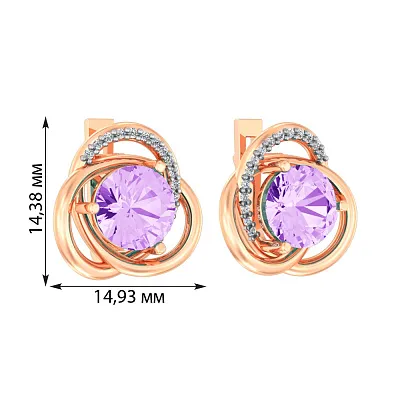 Золоті сережки з аметистом і фіанітами (арт. 110436Па)