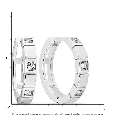 Сережки-кільця з фіанітами з білого золота (арт. 107825/15б)