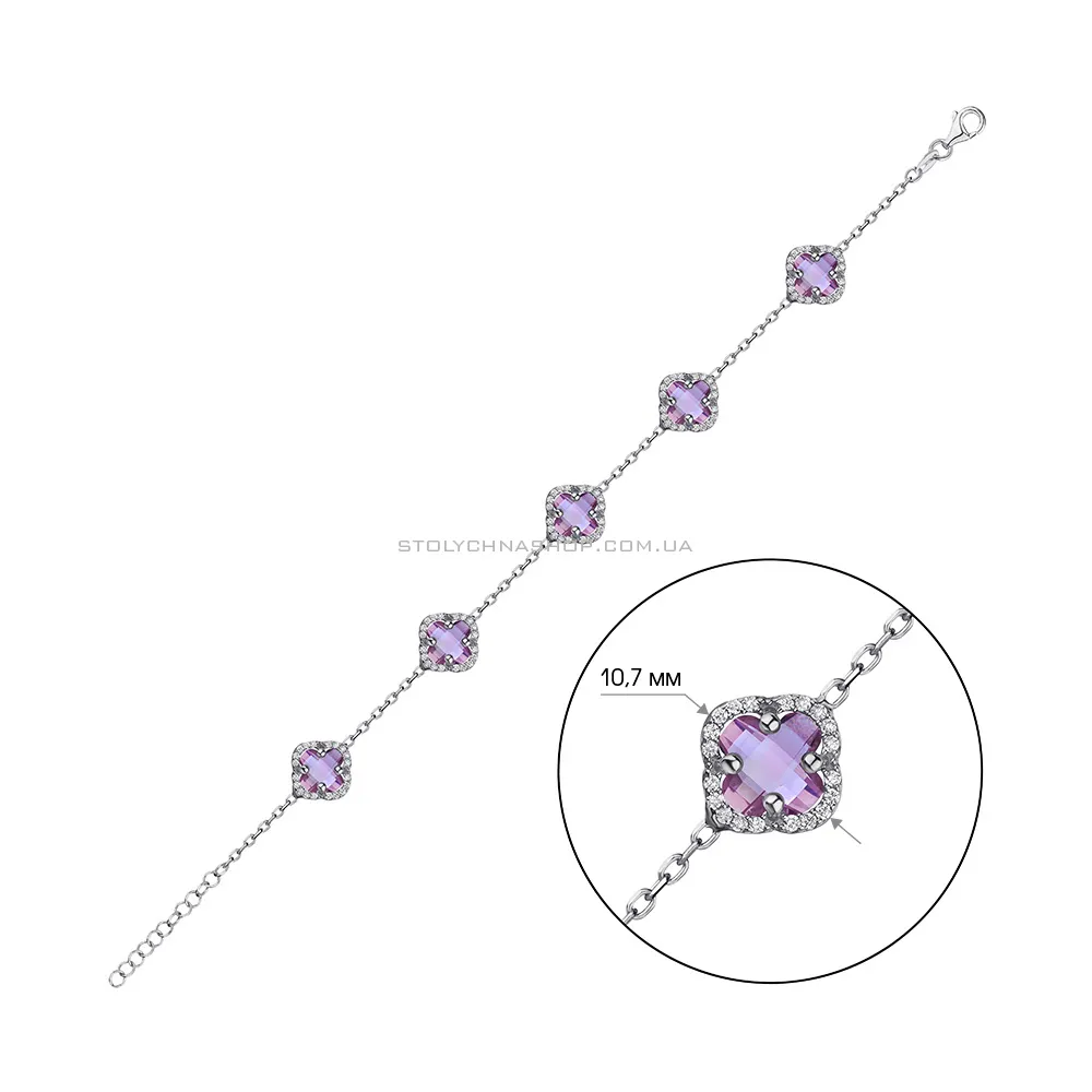 Браслет зі срібла Клевер з фіолетовими альпінітами (арт. 7509/4230аф) - 2 - цена