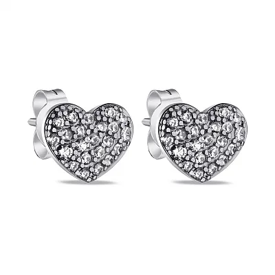 Серьги из серебра в форме сердца с фианитами (арт. 7518/6772)