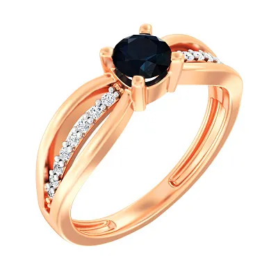 Золотое кольцо с сапфиром и с дорожкой из бриллиантов (арт. К011184с)