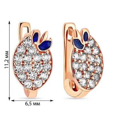Дитячі сережки з червоного золота з фіанітами  (арт. 103211)