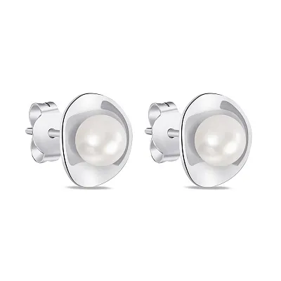 Срібні сережки-пусети з перлами (арт. 7518/6206жб)