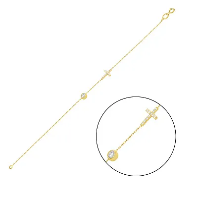 Браслет с крестиком из желтого золота с фианитами (арт. 323895ж)