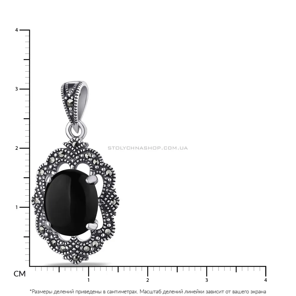 Серебряный кулон с черным ониксом (арт. 7403/3194мрко) - 2 - цена