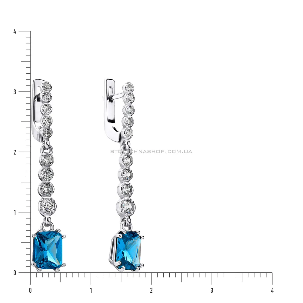 Срібні сережки підвіски з кварцом і фіанітами (арт. 7002/2998/9Пкг)