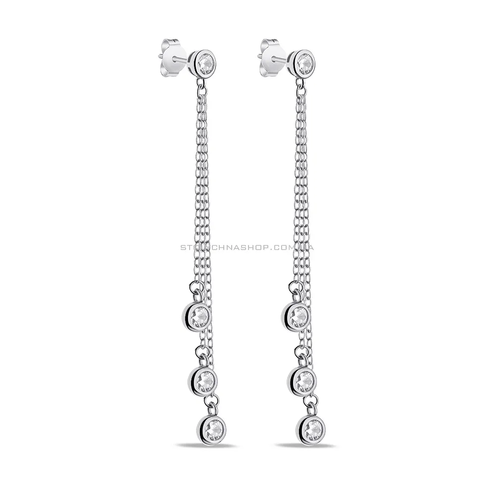 Длинные серебряные серьги с фианитами (арт. 7518/6872) - цена