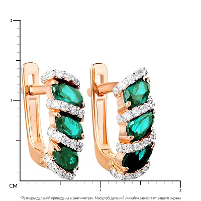 Сережки золотые с зеленым кварцем и фианитами (арт. 110350Пз)