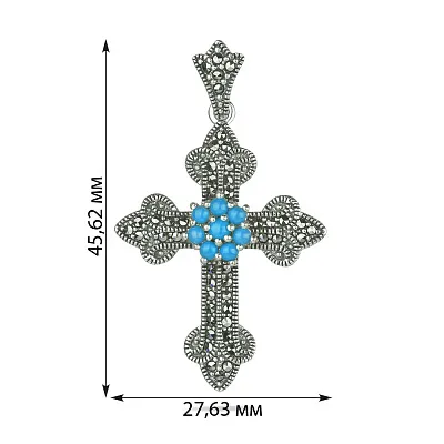 Крестик из серебра с бирюзой и марказитами (арт. 7403/2866мркБ)