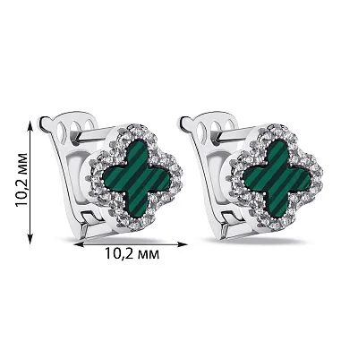Срібні сережки з малахітом та фіанітами  (арт. 7502/9147/10млх)