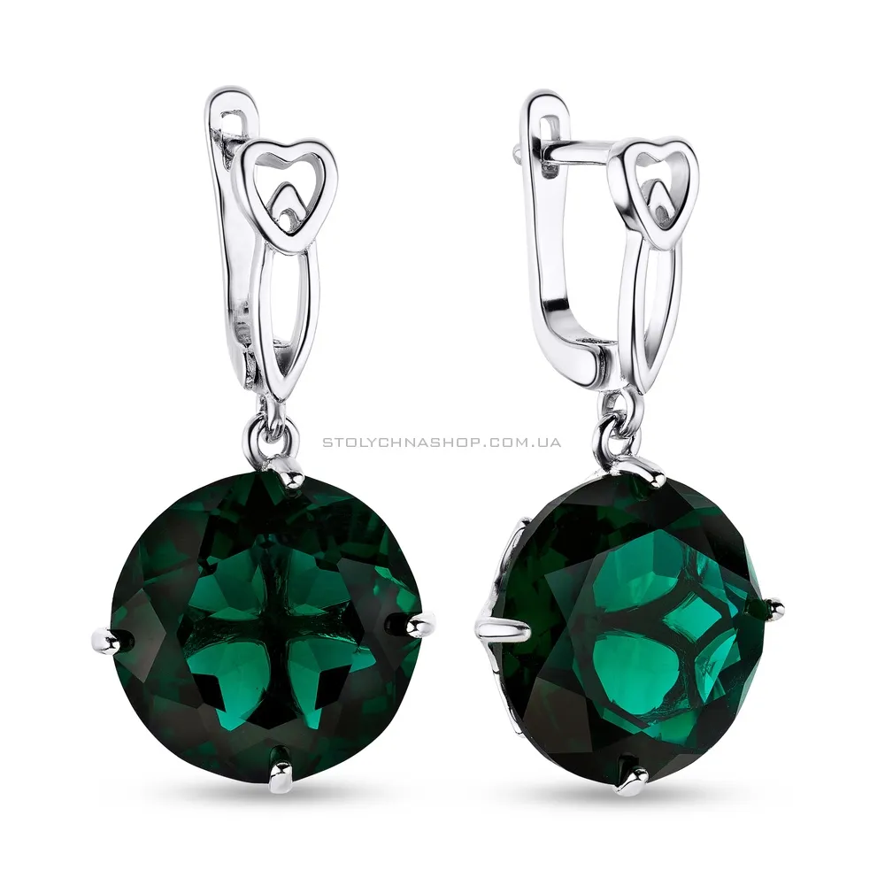 Срібні сережки з зеленими фіанітами (арт. 7502/3676цз) - цена