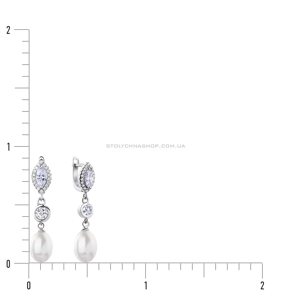 Серебряные серьги подвески с жемчугом (арт. 7502/3606жб)