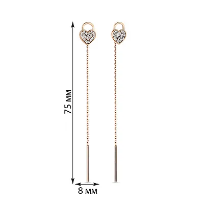 Золотые серьги-протяжки с фианитами (арт. 106785)