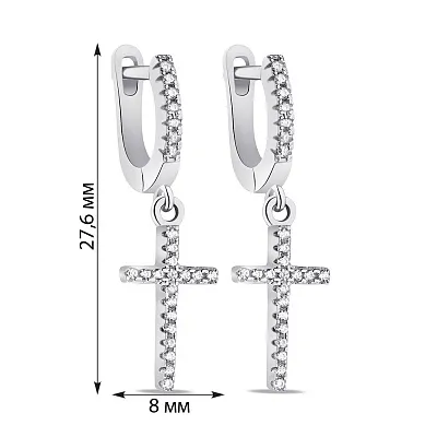 Сережки-підвіски зі срібла Хрестики з фіанітами (арт. 7502/4465)