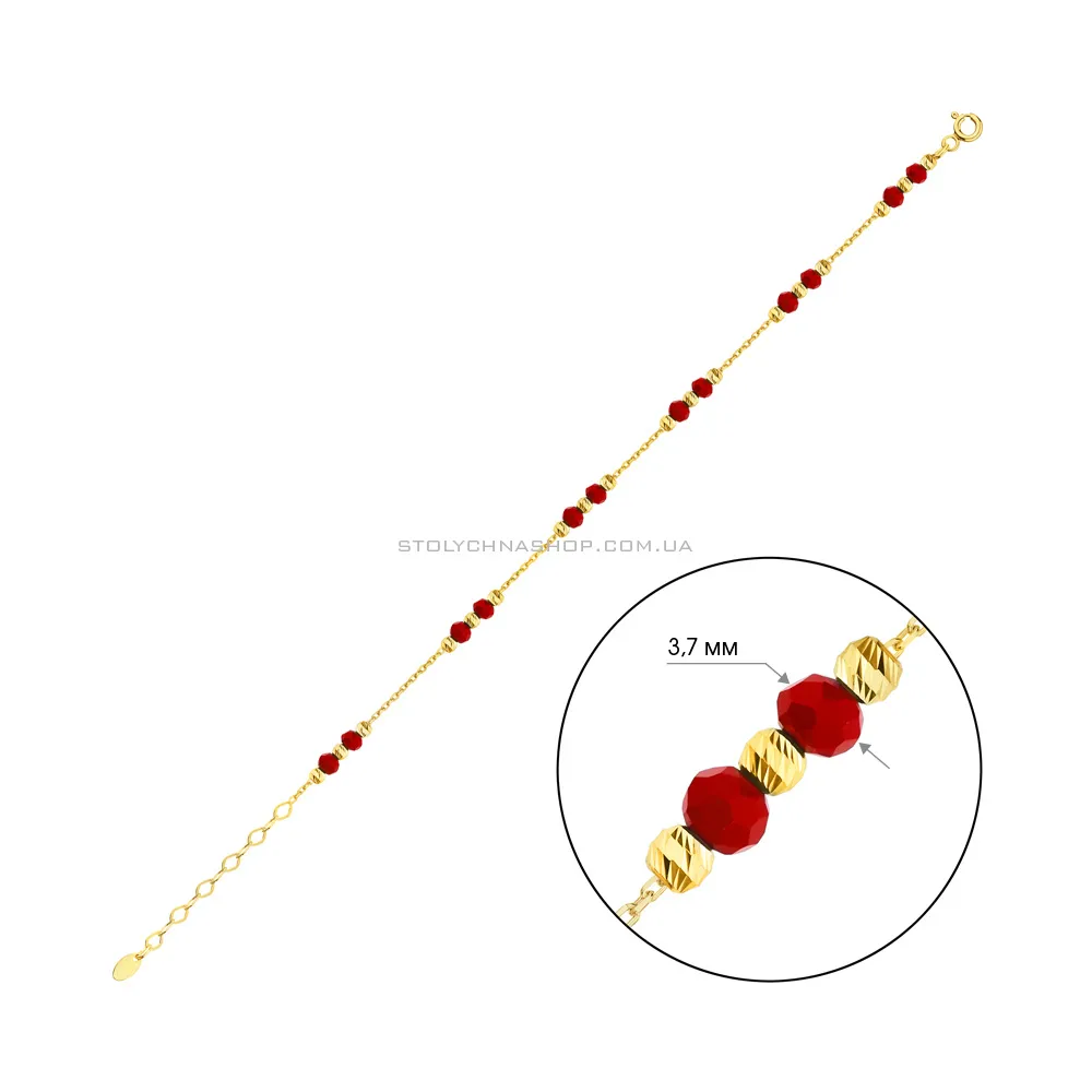 Срібний браслет з червоним оніксом і жовтим родіюванням (арт. 7509/3951жок) - 2 - цена