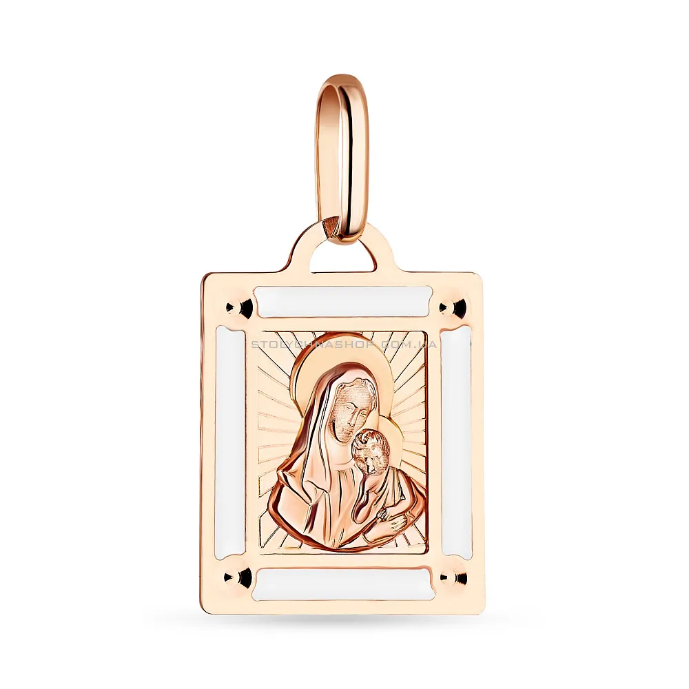 Золота ладанка «Божа Матір з немовлям» з емаллю (арт. 423775)