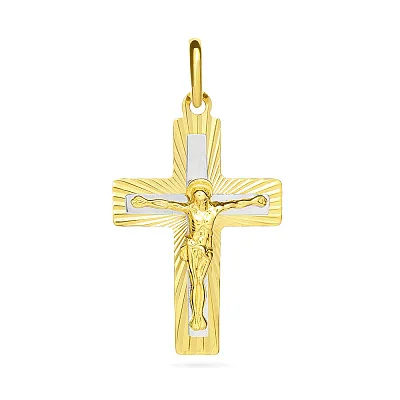 Хрестик з жовтого золота з родіюванням (арт. 521123жн)