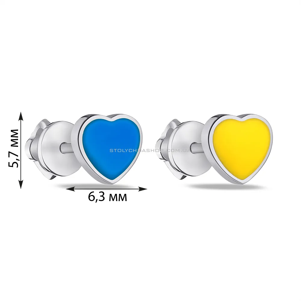 Сережки-пусети зі срібла Сердечка з синьою та жовтою емаллю (арт. 7518/797есжсю) - 2 - цена