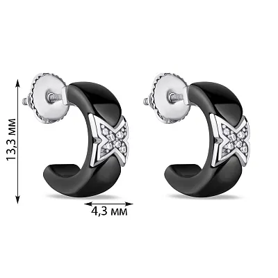 Сережки-пусети з кераміки і срібла з фіанітами (арт. 7518/С2ФК/1000)