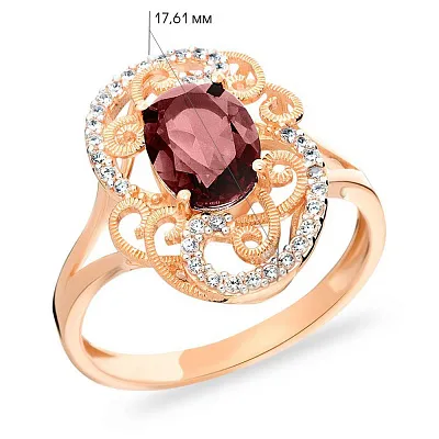 Золотое кольцо с розовым кварцем (арт. 140668ПрГ)