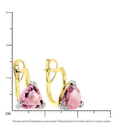Сережки из желтого золота с розовым кварцем (арт. 110421Пжр)